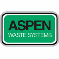 アスペン廃棄物システム（Aspen Waste Systems）の白文字が入った緑色の長方形のロゴ。