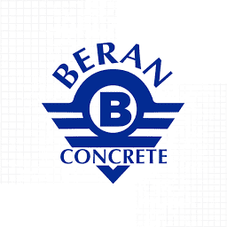 شعار أزرق مُنمَّق يضم حرف B كبير فوق كلمة CONCRETE.