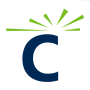 حرف C أزرق مع خطوط خضراء مشعة فوقه.