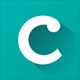 أيقونة حرف C أبيض على خلفية تركواز صلبة مع ظل.