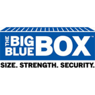 Logotipo azul y blanco con el texto: The Big Blue Box Size Strength Security.