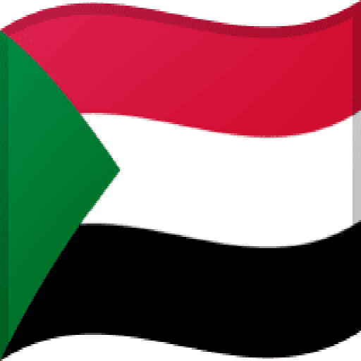 تُظهر الصورة علم السودان المكون من شريط عمودي أبيض يحيط به مثلث أخضر وشريط أسود صلب