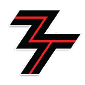 Design de logotipo em zigue-zague estilizado preto e vermelho em fundo branco.